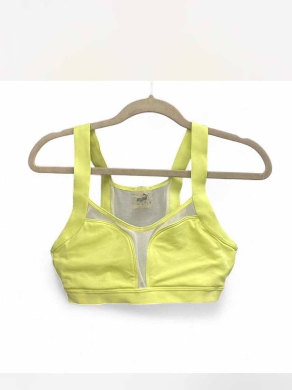 Puma Neon Yellow Supportive Sports Bra with Mesh Insets